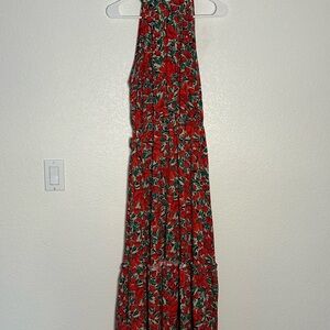 Floral Red Maxi Dress cotton